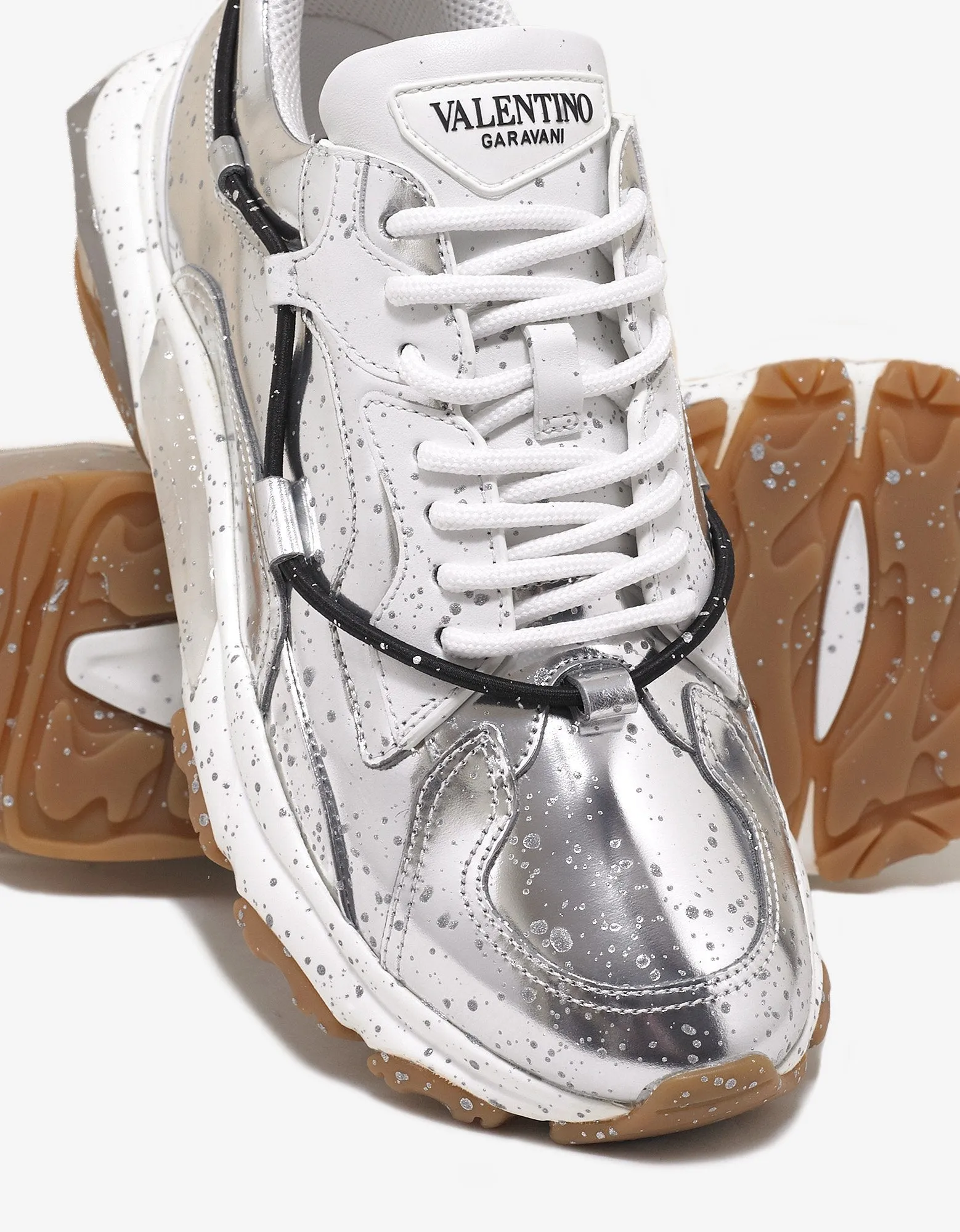 Metallic Silver Leather Bounce Trainers