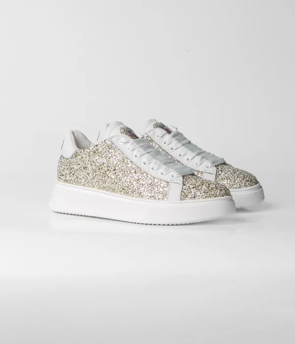 MIA GLITTER LEATHER SNEAKER - PLATINUM