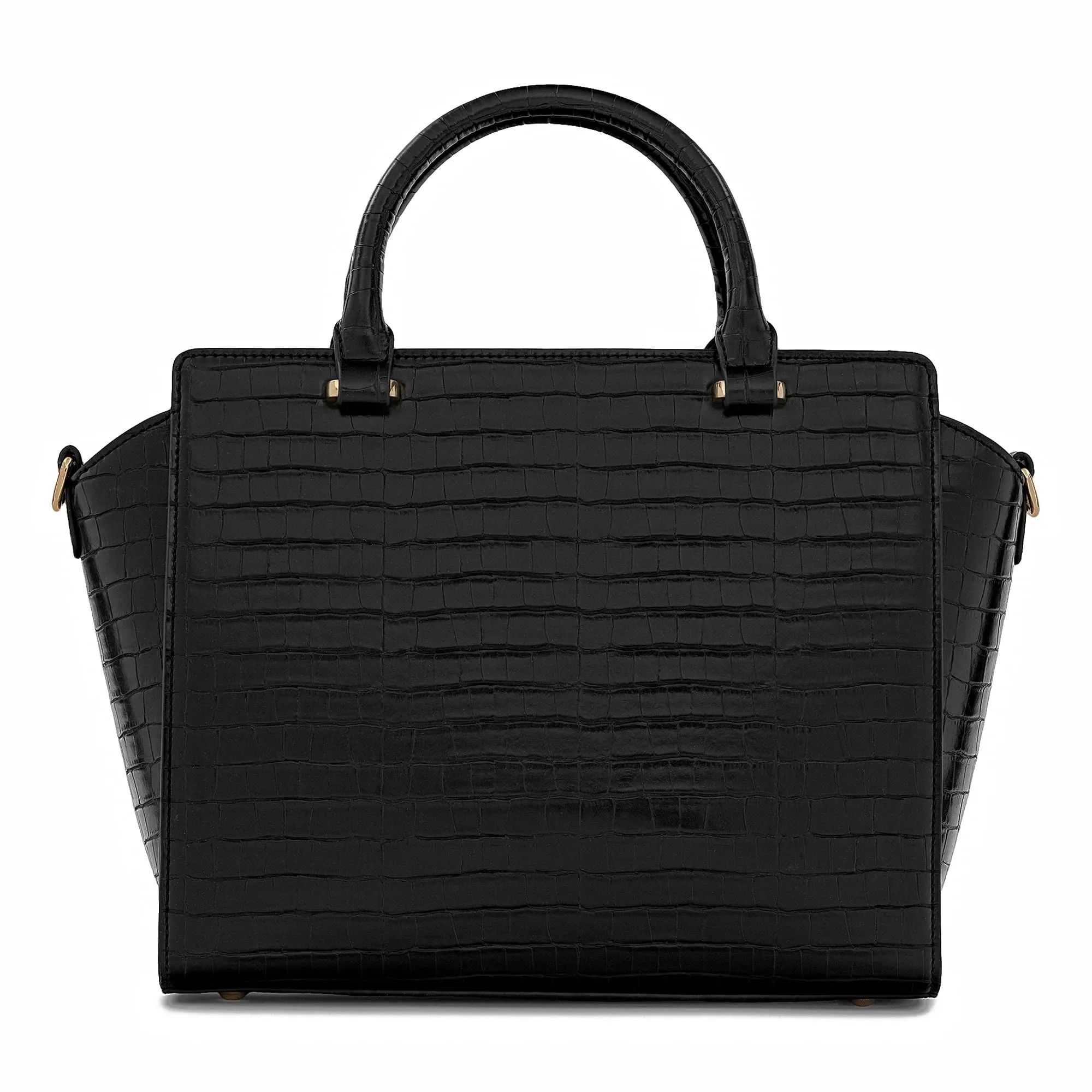 Miraggio Harper Croc-Textured Top Handle Handbag with Detachable Sling Strap (Black)