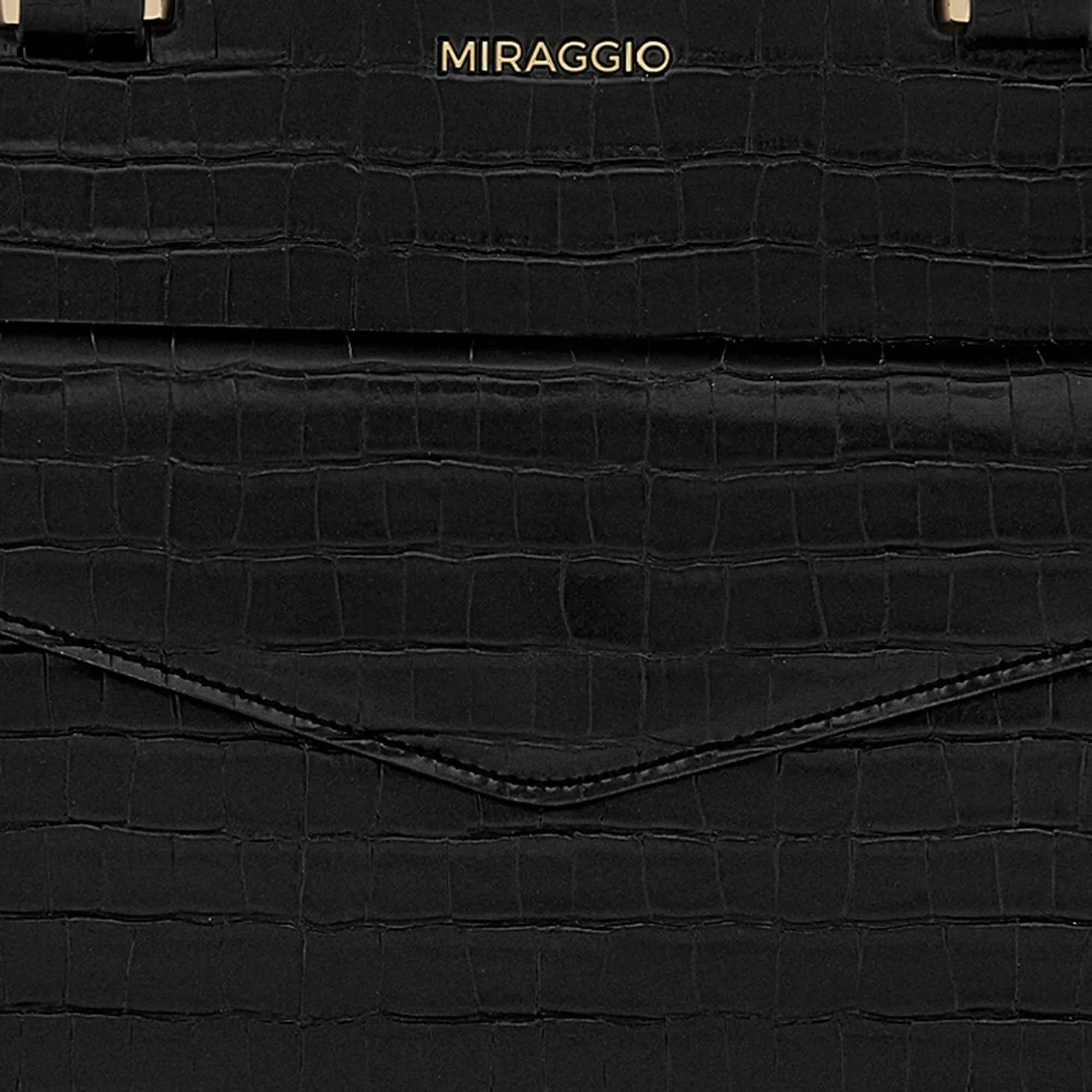 Miraggio Harper Croc-Textured Top Handle Handbag with Detachable Sling Strap (Black)