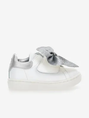 Monnalisa Girls Leather Bow Trainers in Ivory