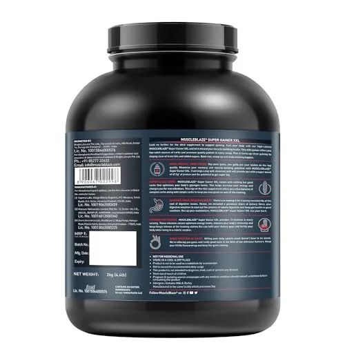 MuscleBlaze Super Gainer Powder -Xxl, Muscle Mass High Protein Gainer (Chocolate, 2 Kg / 4.4 Lb)