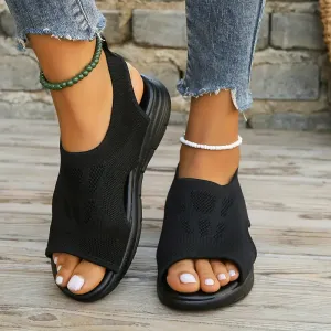 NEW Women's Wedge Sandals Comfortable Summer Women Open Toe Comfortable Sport Sandals Soft Mesh Vintage Shoes Slippers for Beach, Black Sz 8