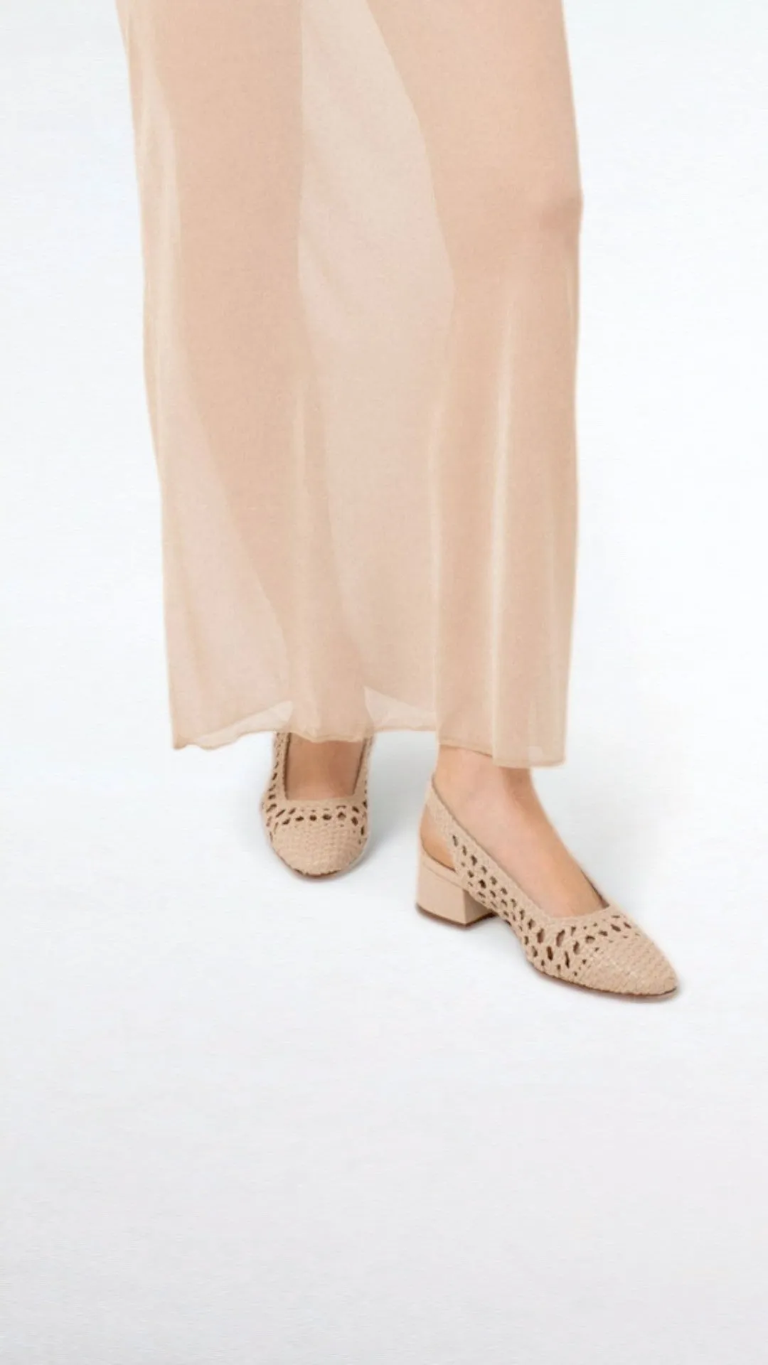 NOVA TARRAGONA - Beige Woven Leather Slingback Ballerina Flats