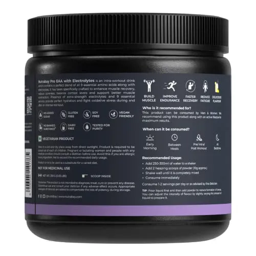 Nutrabay Pro EAAs with Electrolytes (Essential Amino Acids) - Lemon Lime, 250g