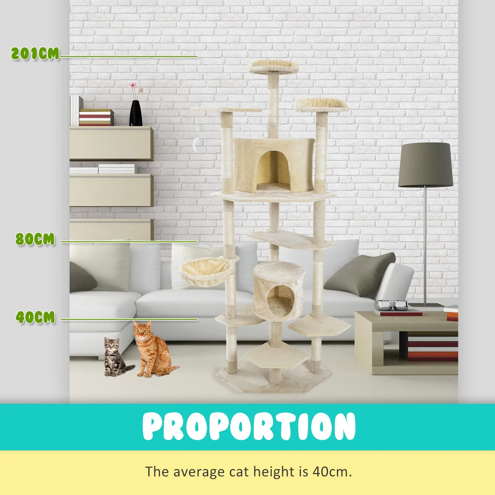 Paw Mate 201cm Beige Cat Tree Parala Multi Level Scratcher