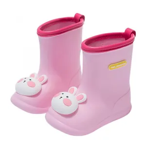 Pink 200Boys Girls Cartoon Cute Dinosaur Rabbit Children Rain Shoes Waterproof Pvc Rubber Non-slip Soft Toddler Kids Casual Rain Boots