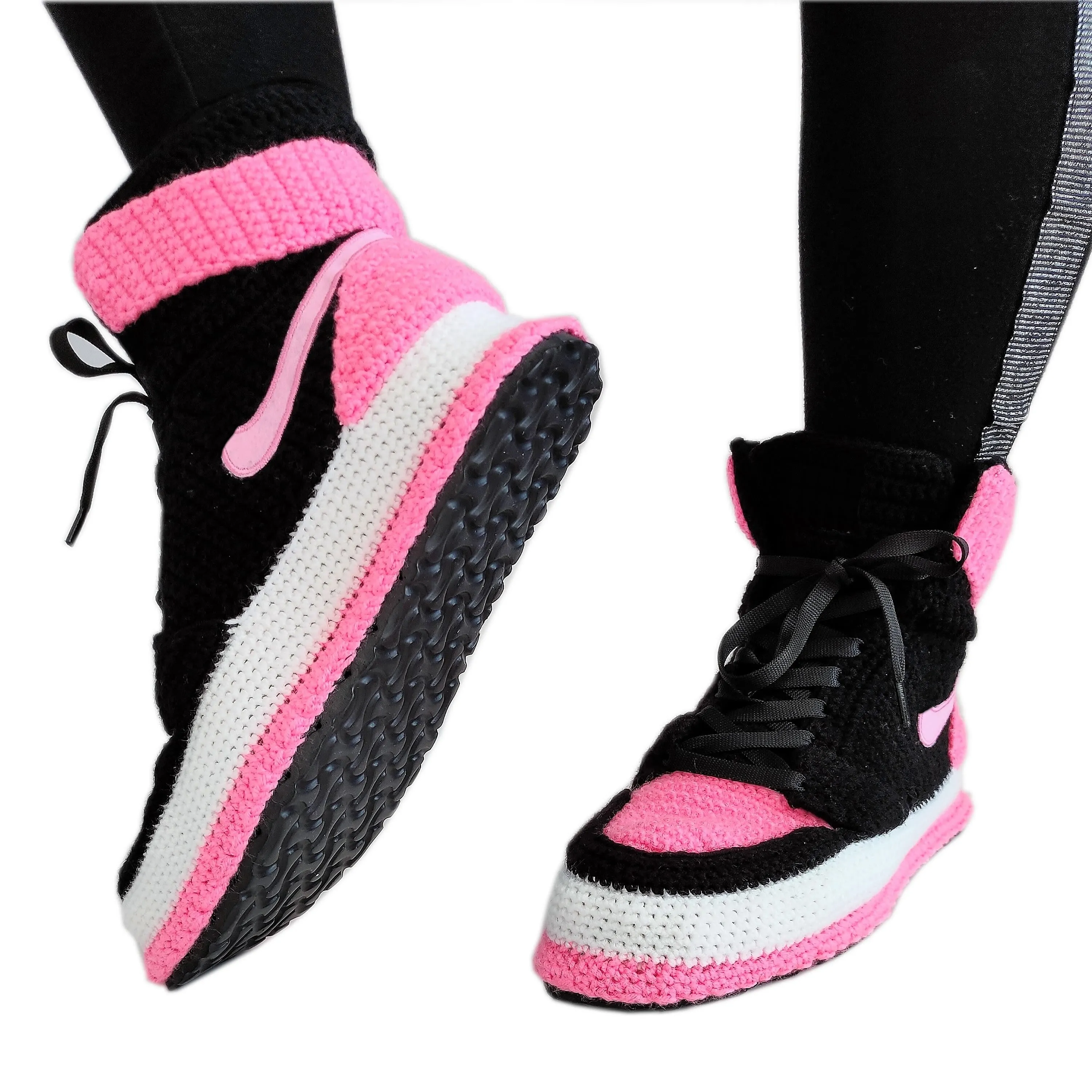 Pink Crochet Custom Plush Soft Sneakers Slippers Breathable Socks Shoes