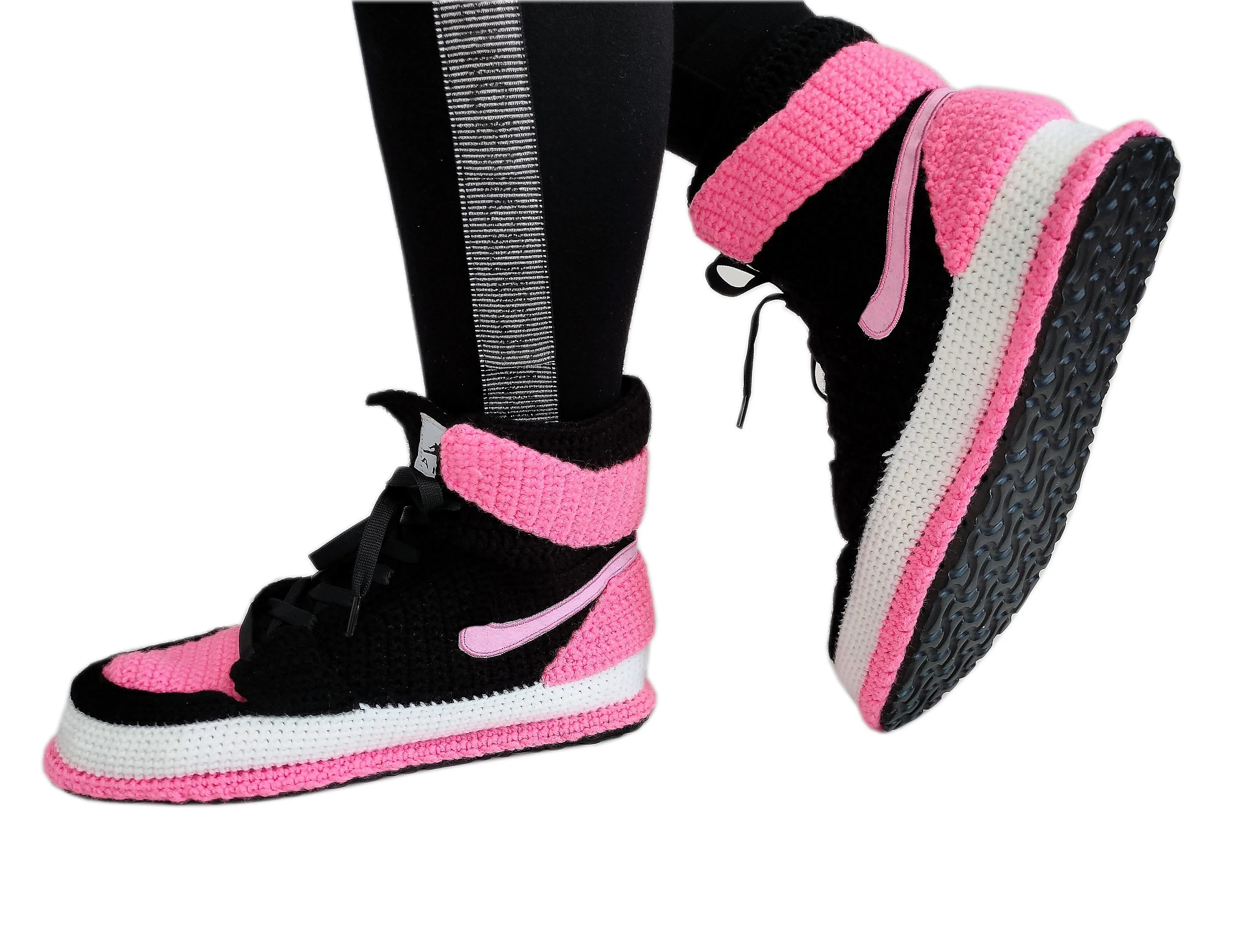 Pink Crochet Custom Plush Soft Sneakers Slippers Breathable Socks Shoes