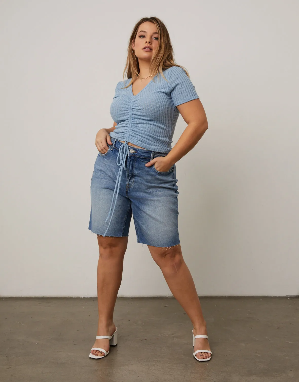 Plus Size Denim Bermuda Shorts