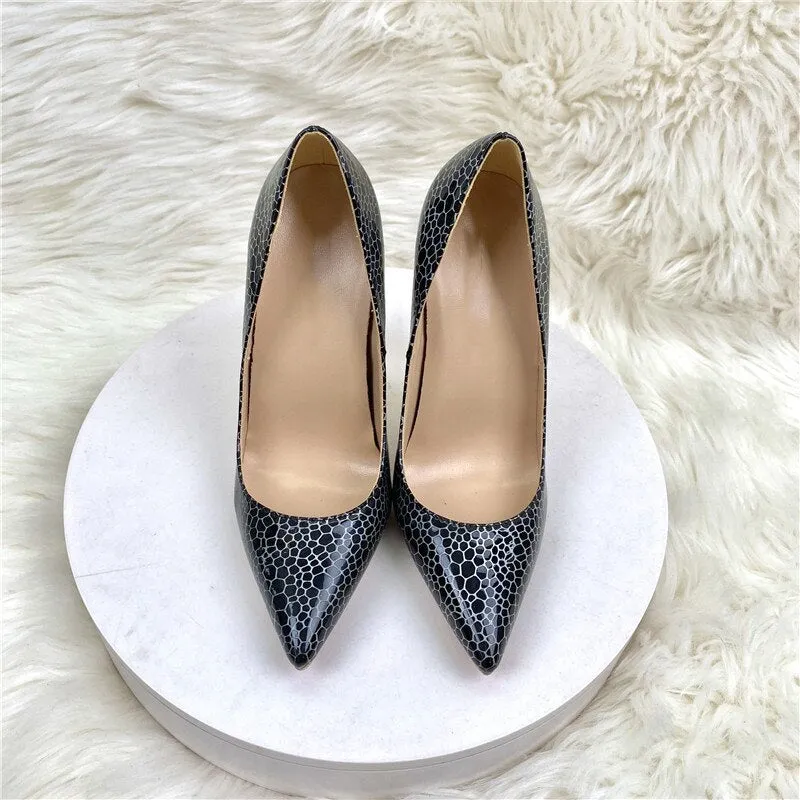 Pre Order:  Black Patent Geometry Pattern Pointed-Toe Shoes