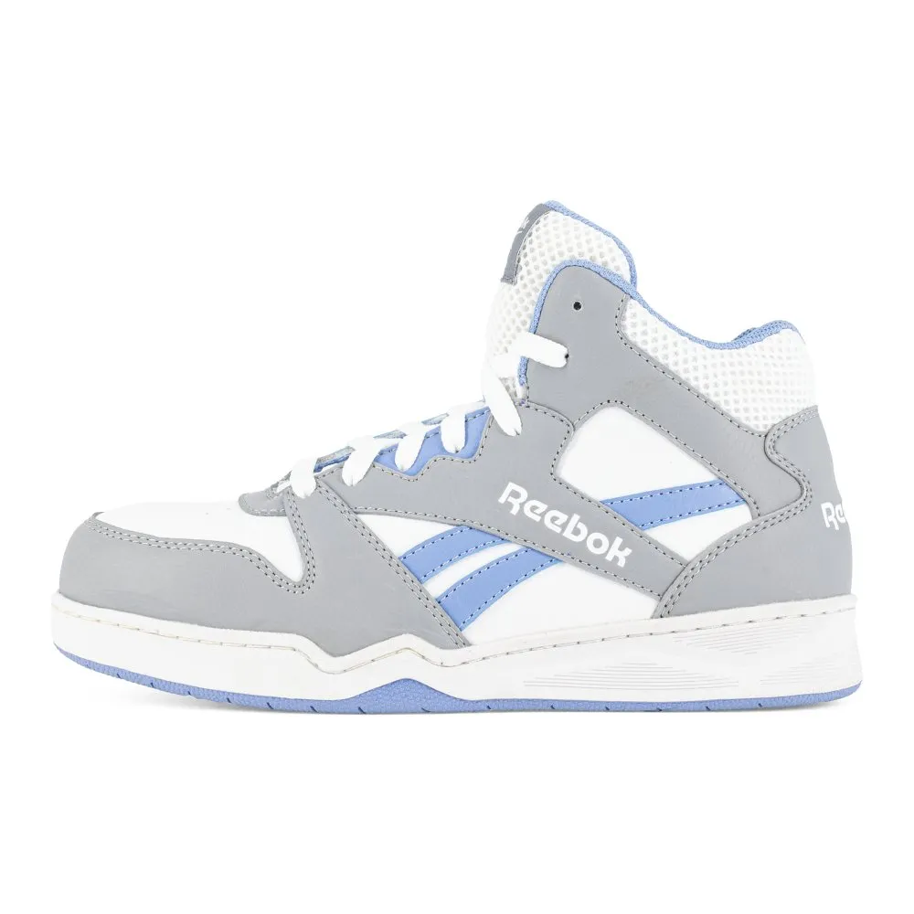 Reebok Women's High Top Bb4500 Work Sneaker Composite Toe Rb470 In Grey, White, And Blue