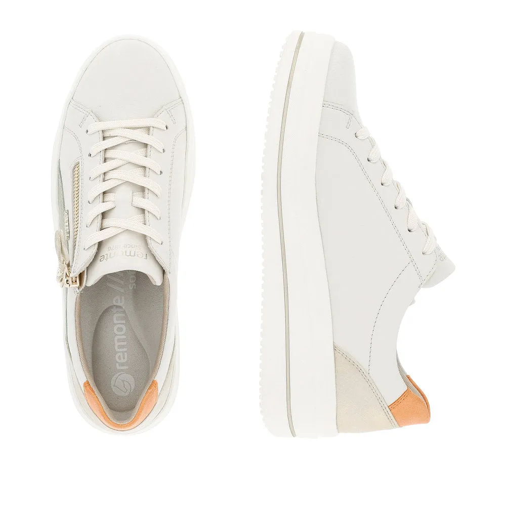 Remonte D1C01-81  Ladies Off White Leather Zip & Lace Trainers