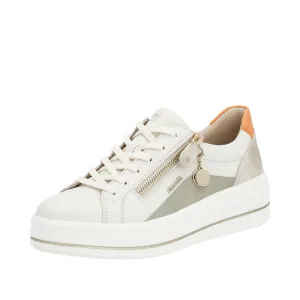 Remonte D1C01-81  Ladies Off White Leather Zip & Lace Trainers