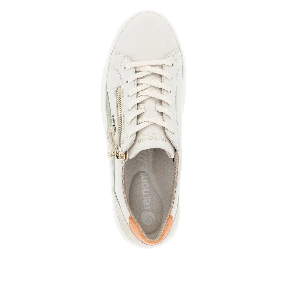 Remonte D1C01-81  Ladies Off White Leather Zip & Lace Trainers