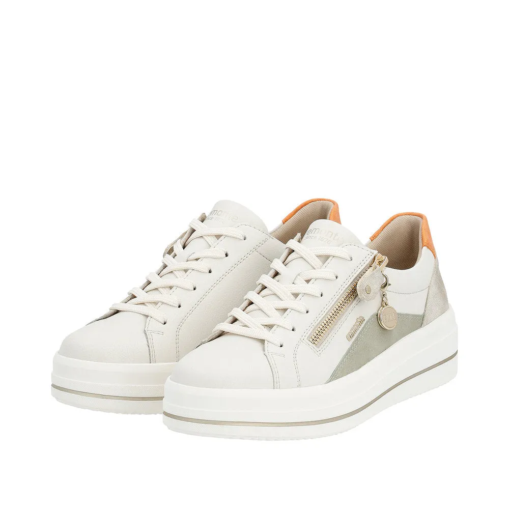 Remonte D1C01-81  Ladies Off White Leather Zip & Lace Trainers