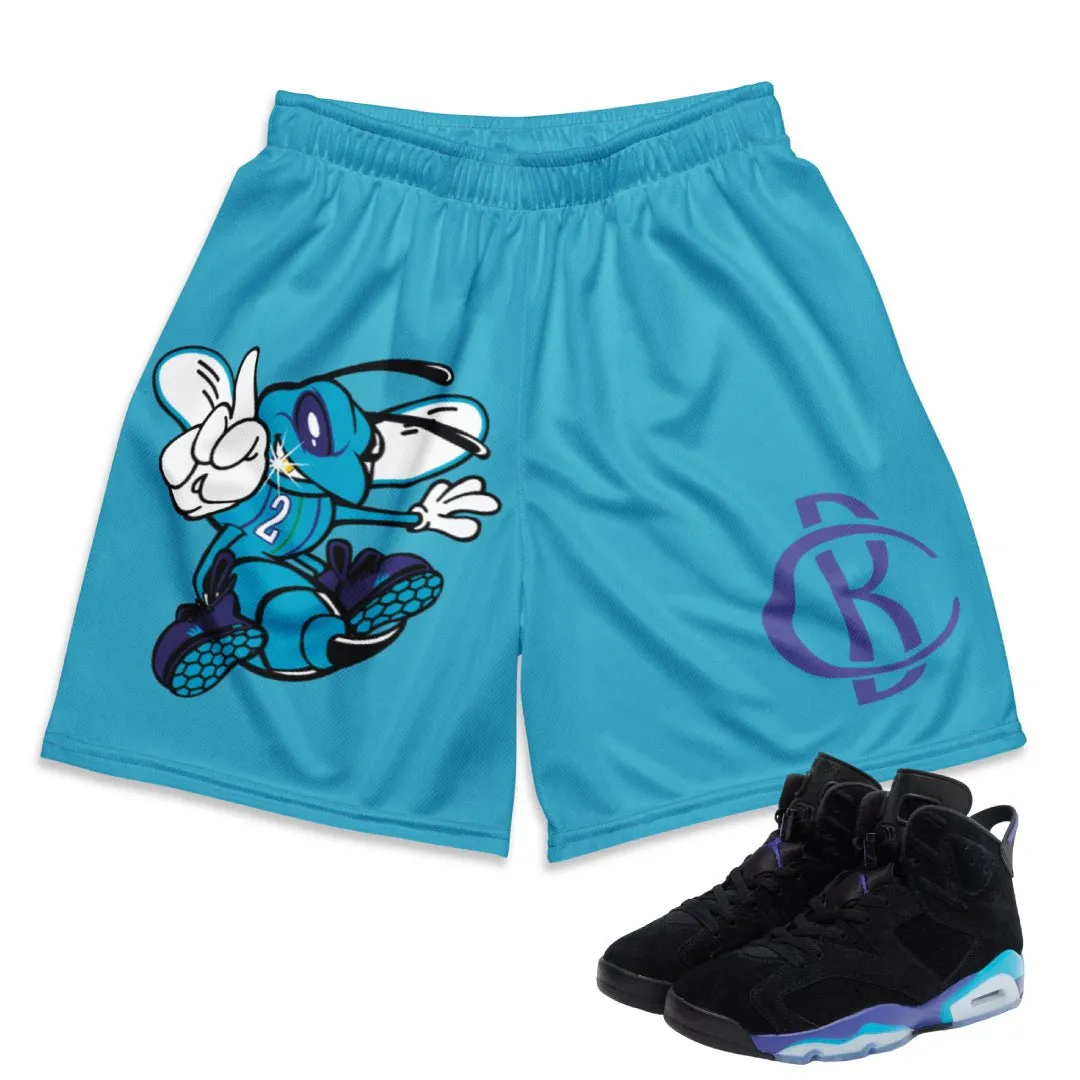 RETRO 6 AQUA HORNETS MESH SHORTS (AQUA BLUE)