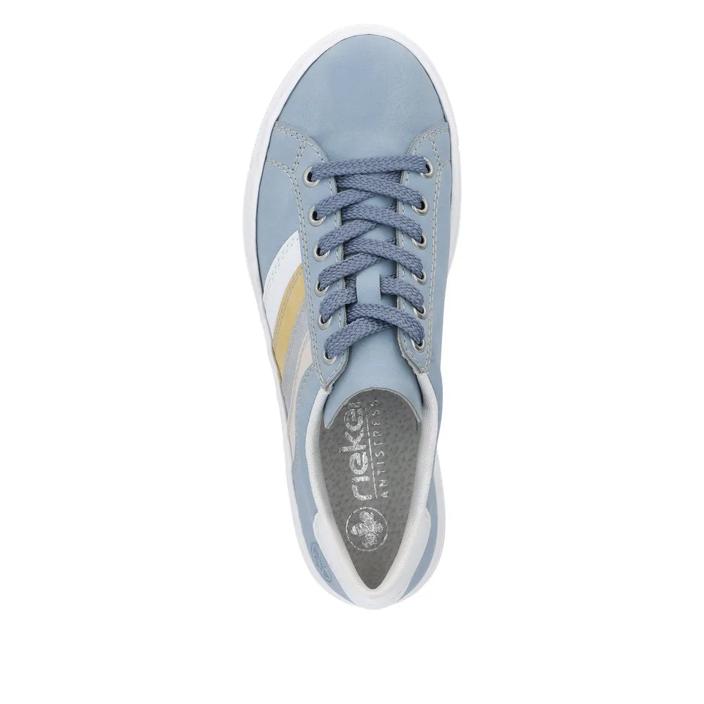 Rieker L8802-10 Enya Ladies Light Blue Multi Lace Up Shoes