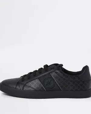 River Island Black RI Monogram Lace up Mens Trainers