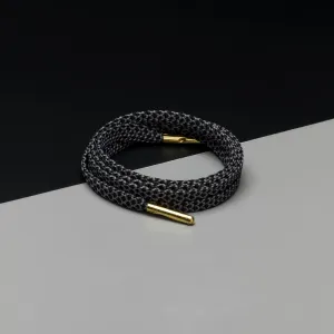 Ropies Flat Shoelaces · Black/Dark Grey/Gold Tip