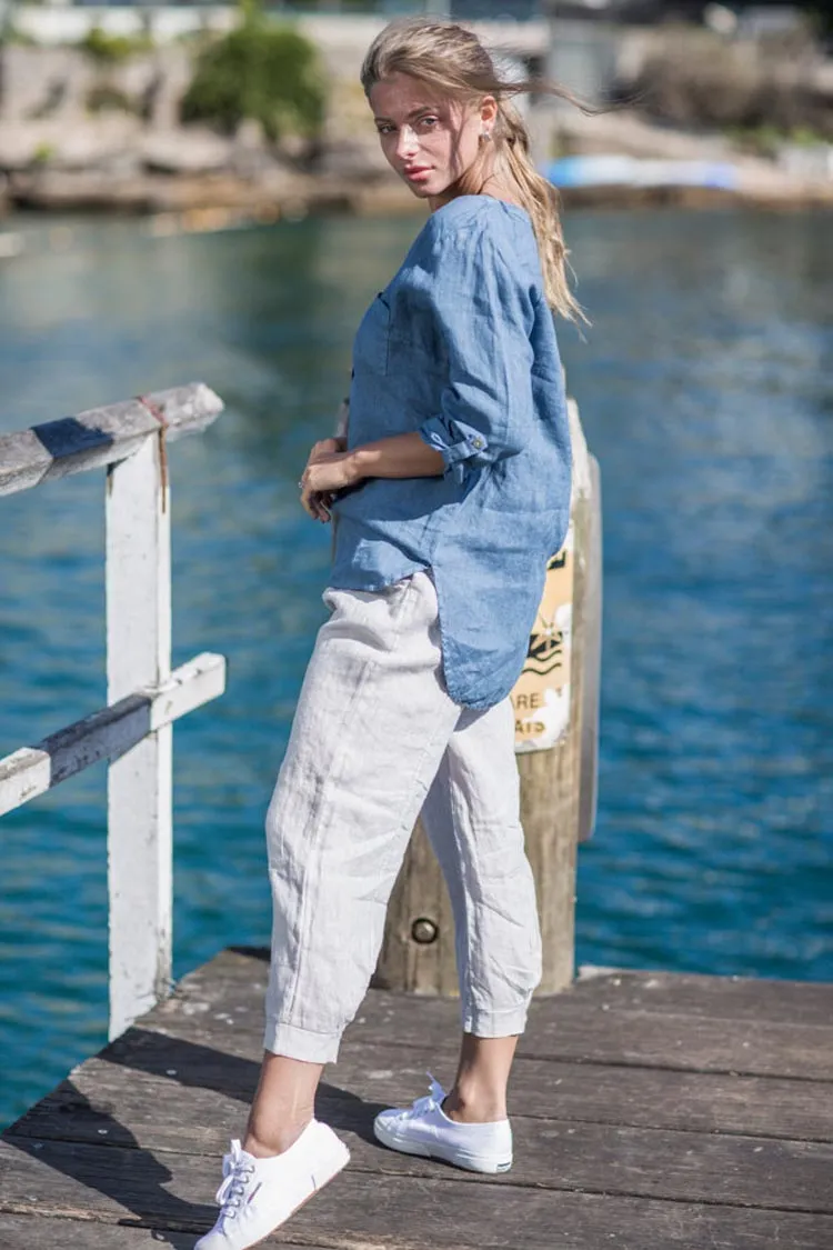 Rosie Linen Shirt in Blue Jean