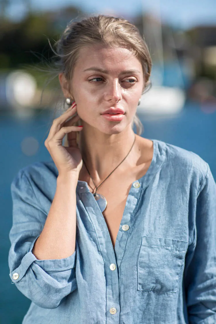 Rosie Linen Shirt in Blue Jean