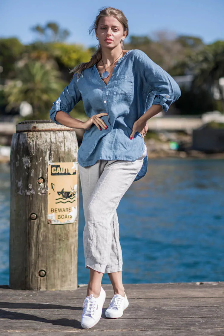 Rosie Linen Shirt in Blue Jean