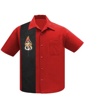 Route 66 Pin-Up Panel Bowling Shirt in Red