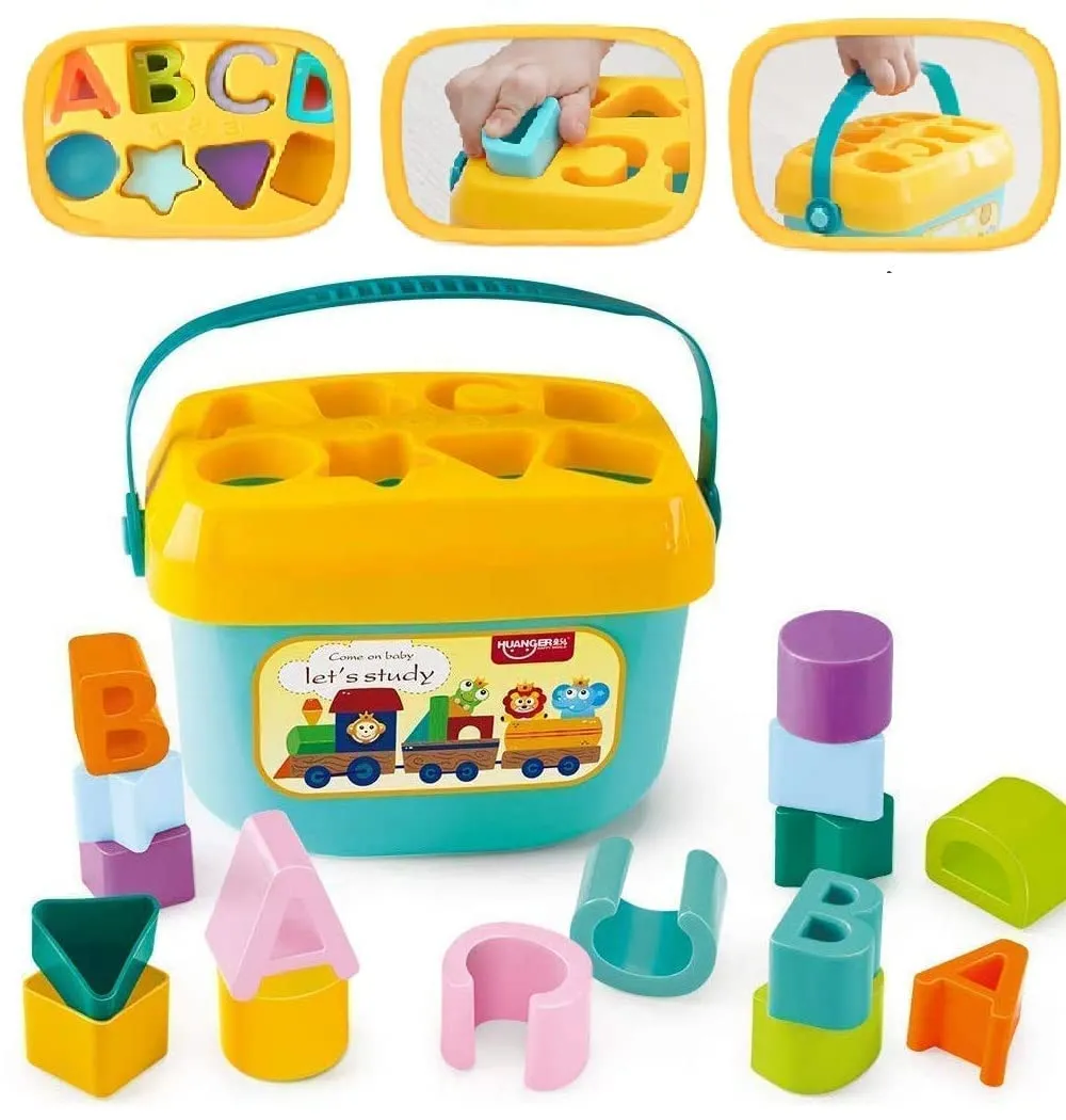 Sanghariyat Baby First Blocks Activity Toys Sorter Baby And Toddler Toy Abcd Learning Shape Alphabets Storage Bucket Toys Sorting Game Developmental Educational Toy Children 16 Building Blocks,Multi