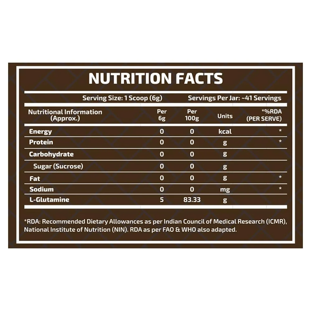 Scitron Nitro Series Glutamine 250g- Lychee Flavour | 5g Glutamine per Serving | Recovery & Muscle Support