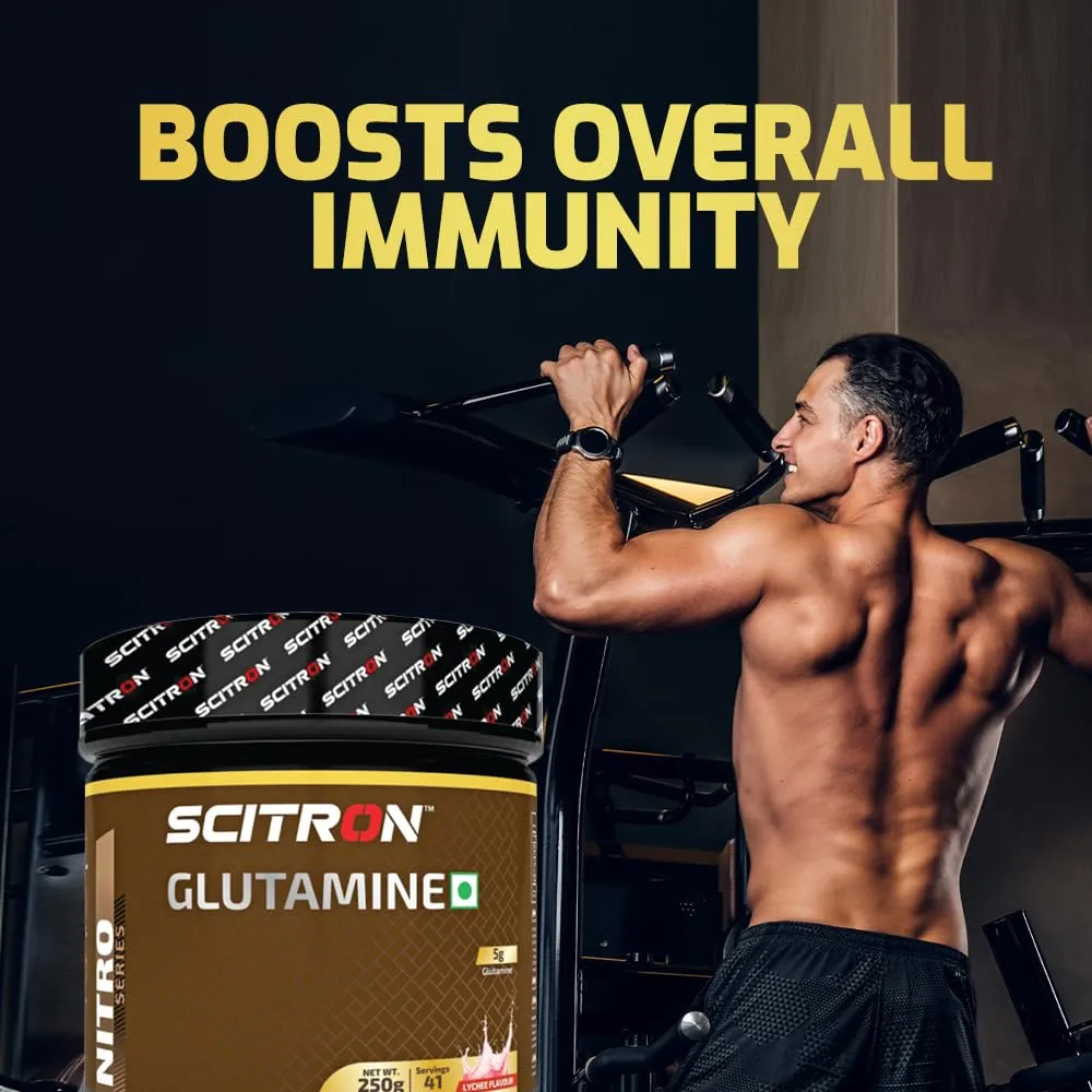 Scitron Nitro Series Glutamine 250g- Lychee Flavour | 5g Glutamine per Serving | Recovery & Muscle Support