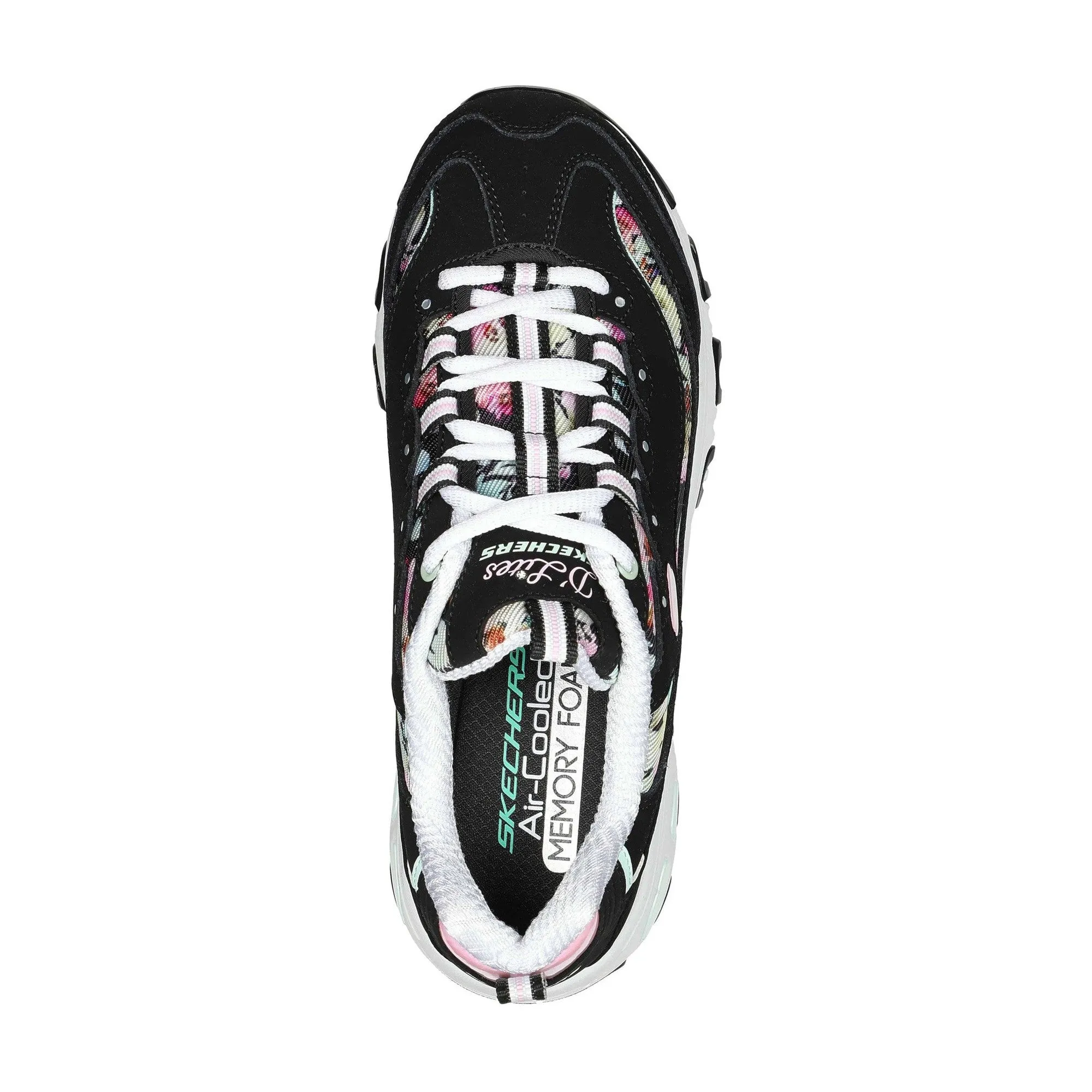 Skechers 149794 D'lites - Blooming Fields Ladies Black Multi Leather Lace Up Trainers