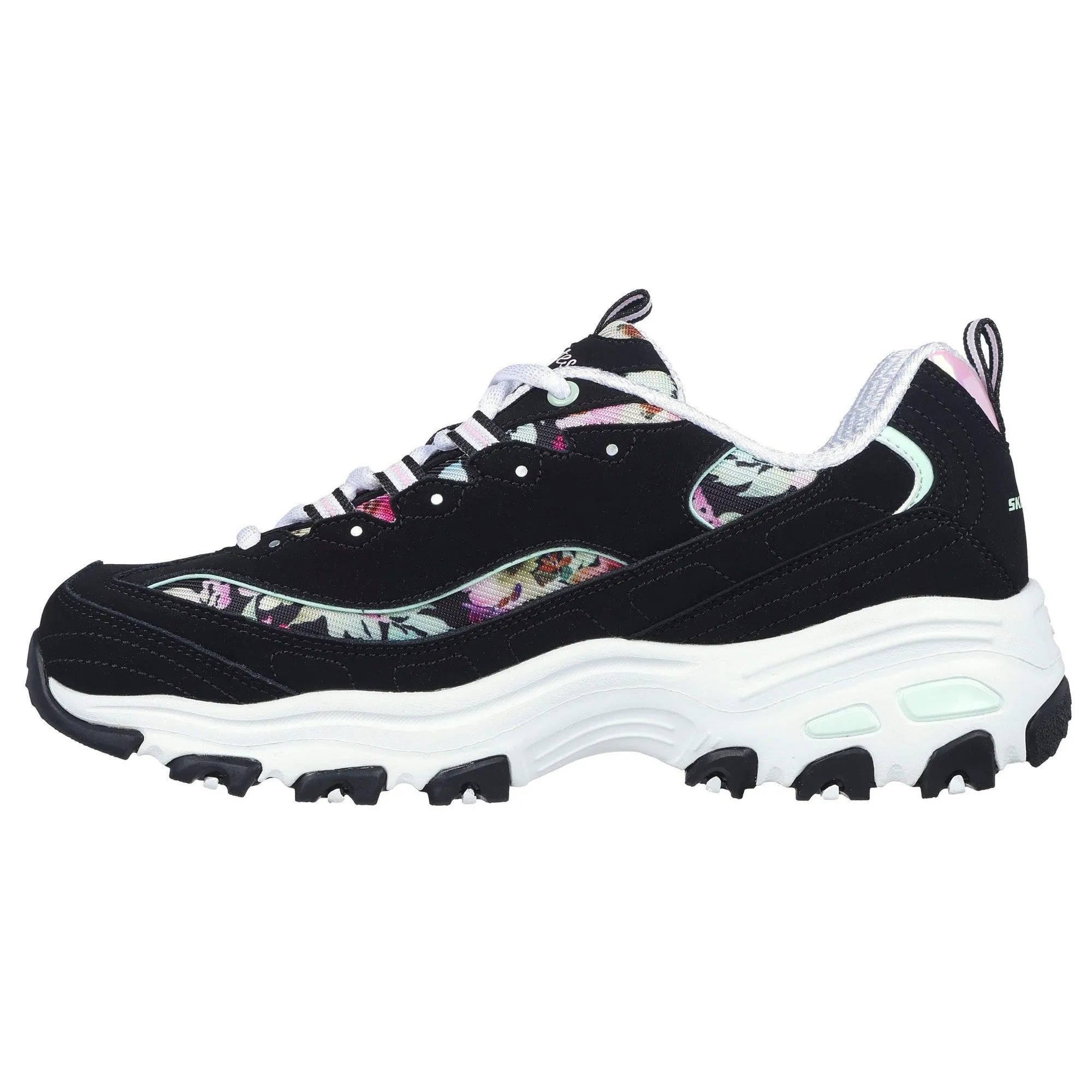 Skechers 149794 D'lites - Blooming Fields Ladies Black Multi Leather Lace Up Trainers