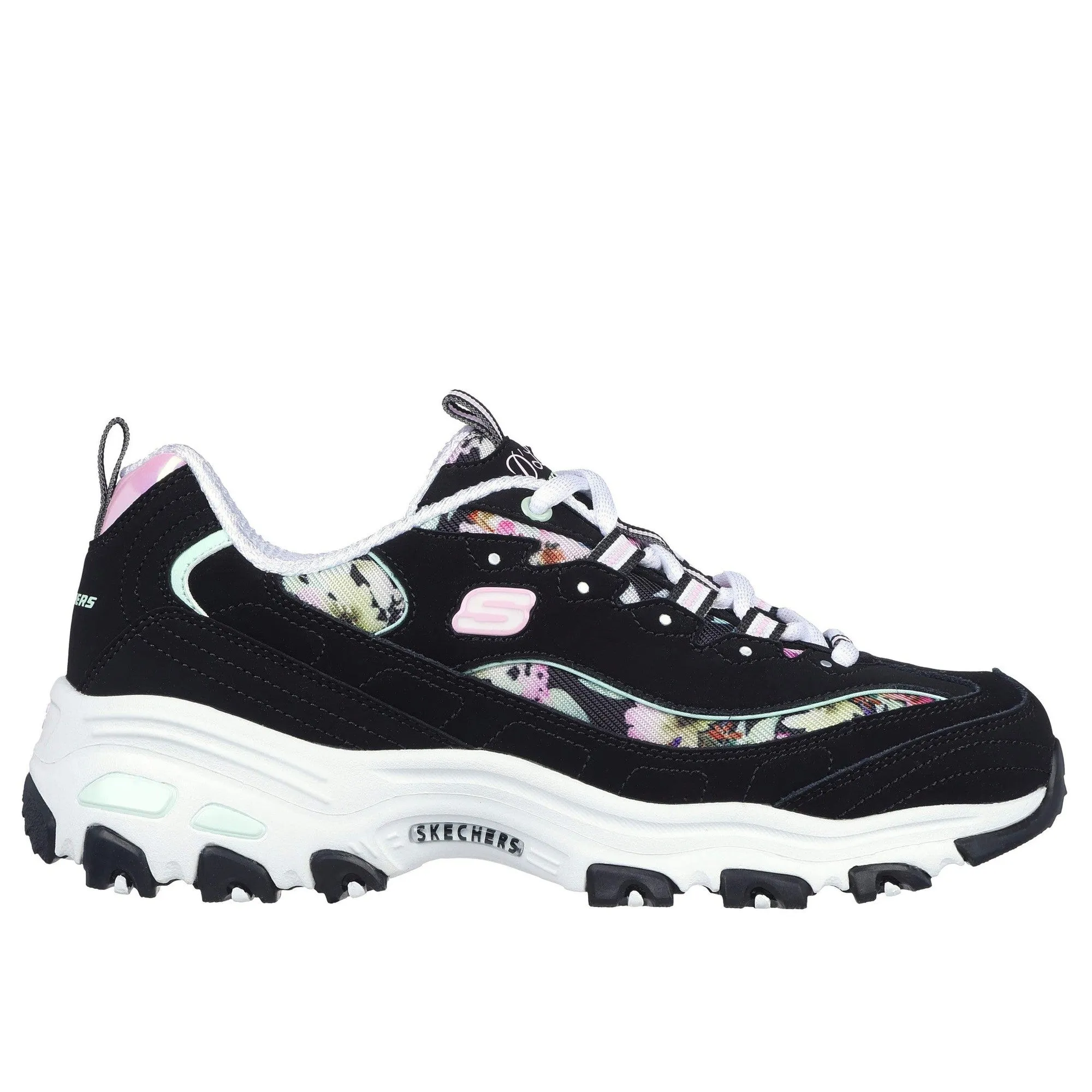 Skechers 149794 D'lites - Blooming Fields Ladies Black Multi Leather Lace Up Trainers