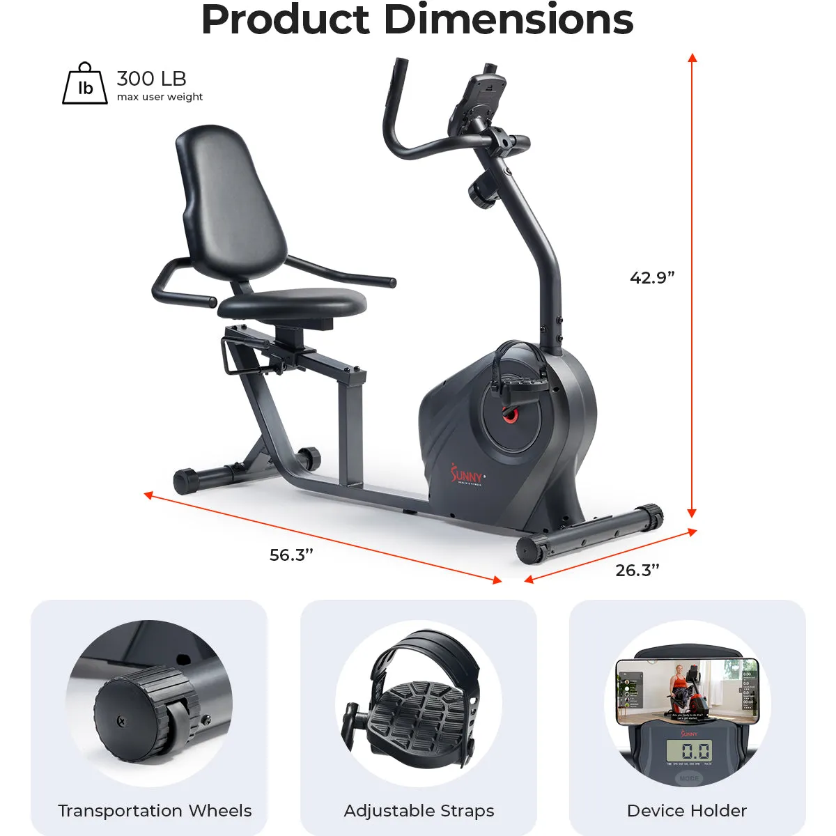 Smart Magnetic Resistance Recumbent Bike with Easy Adjustable Seat