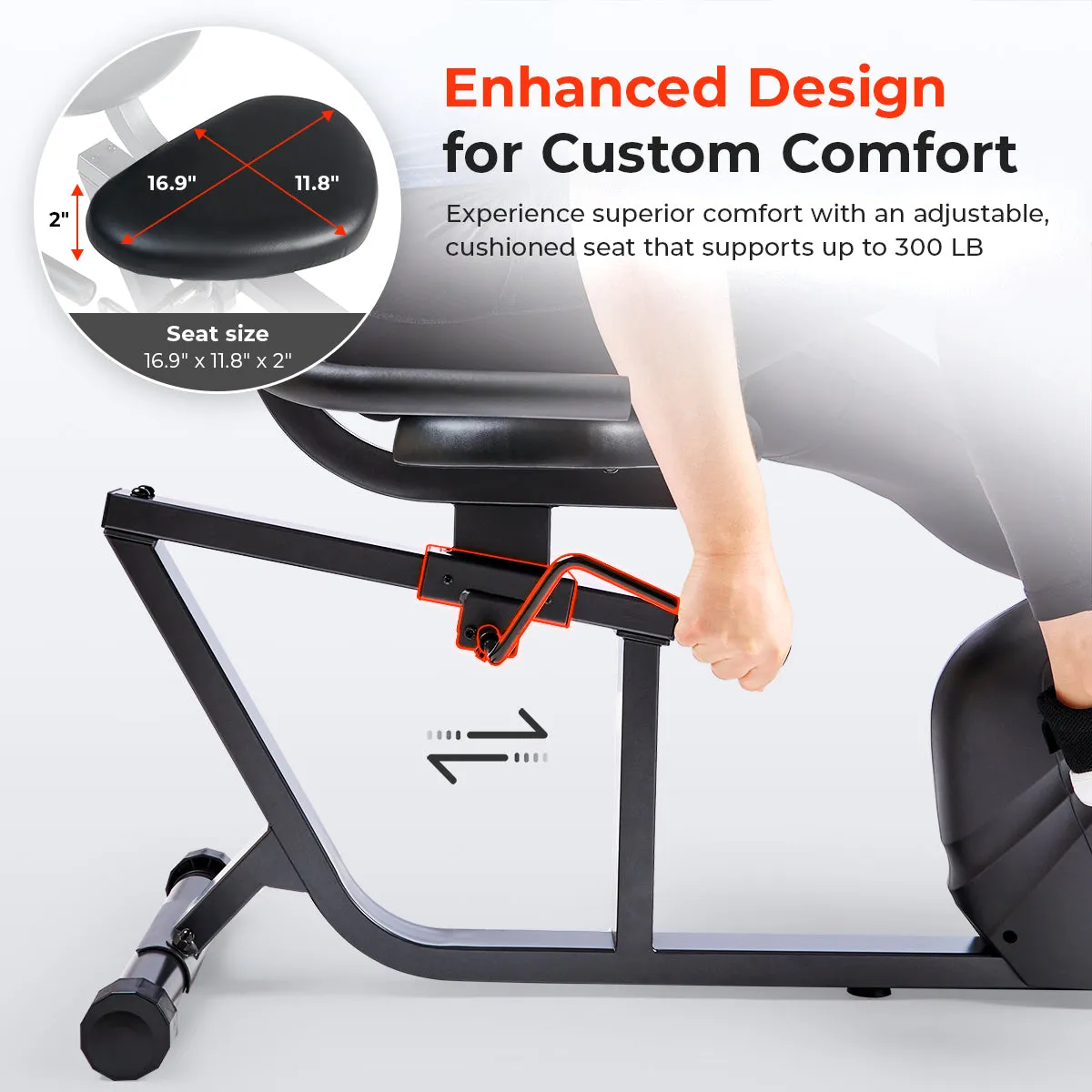 Smart Magnetic Resistance Recumbent Bike with Easy Adjustable Seat