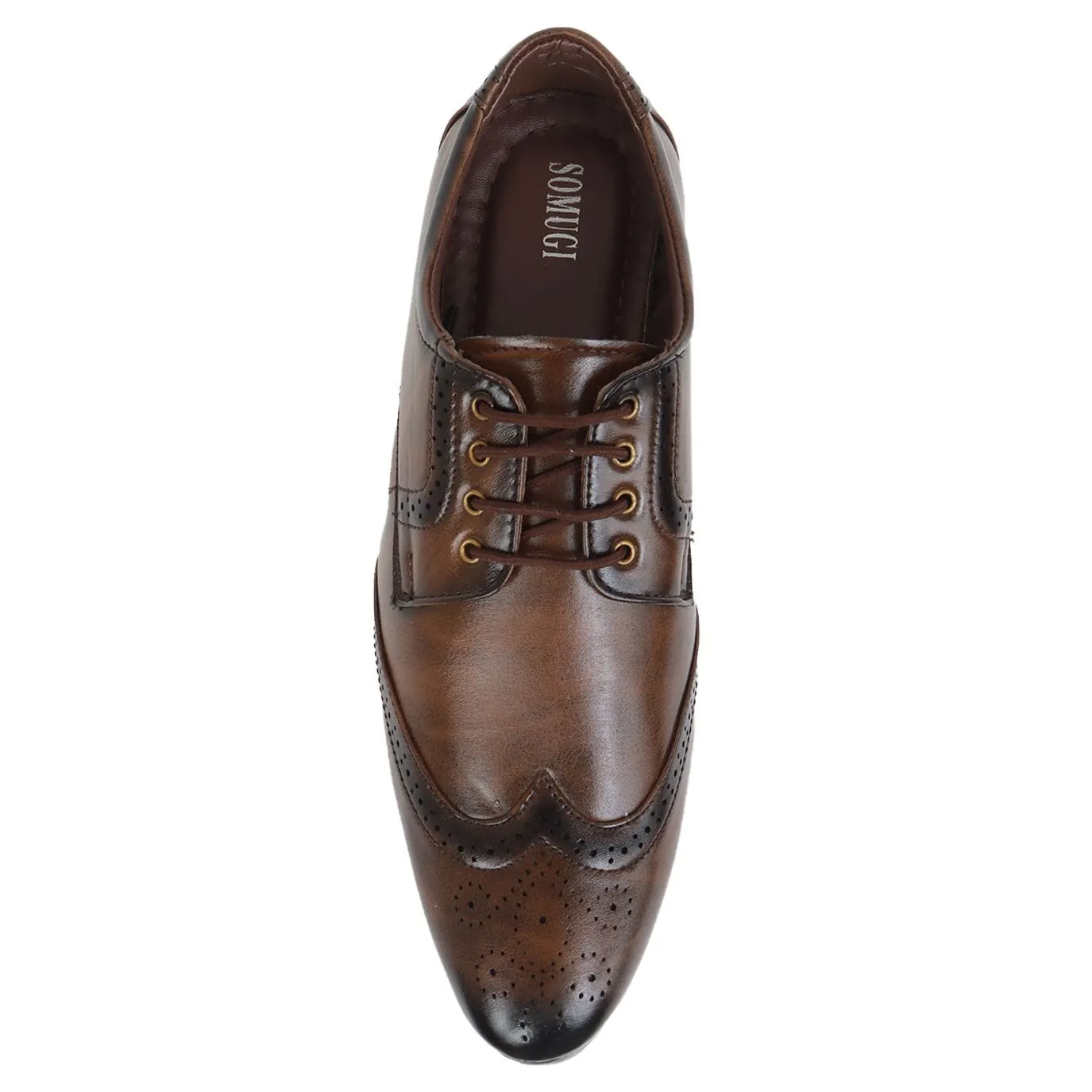 Somugi Brown Brogue Shoes for Men made by Artificial Leather