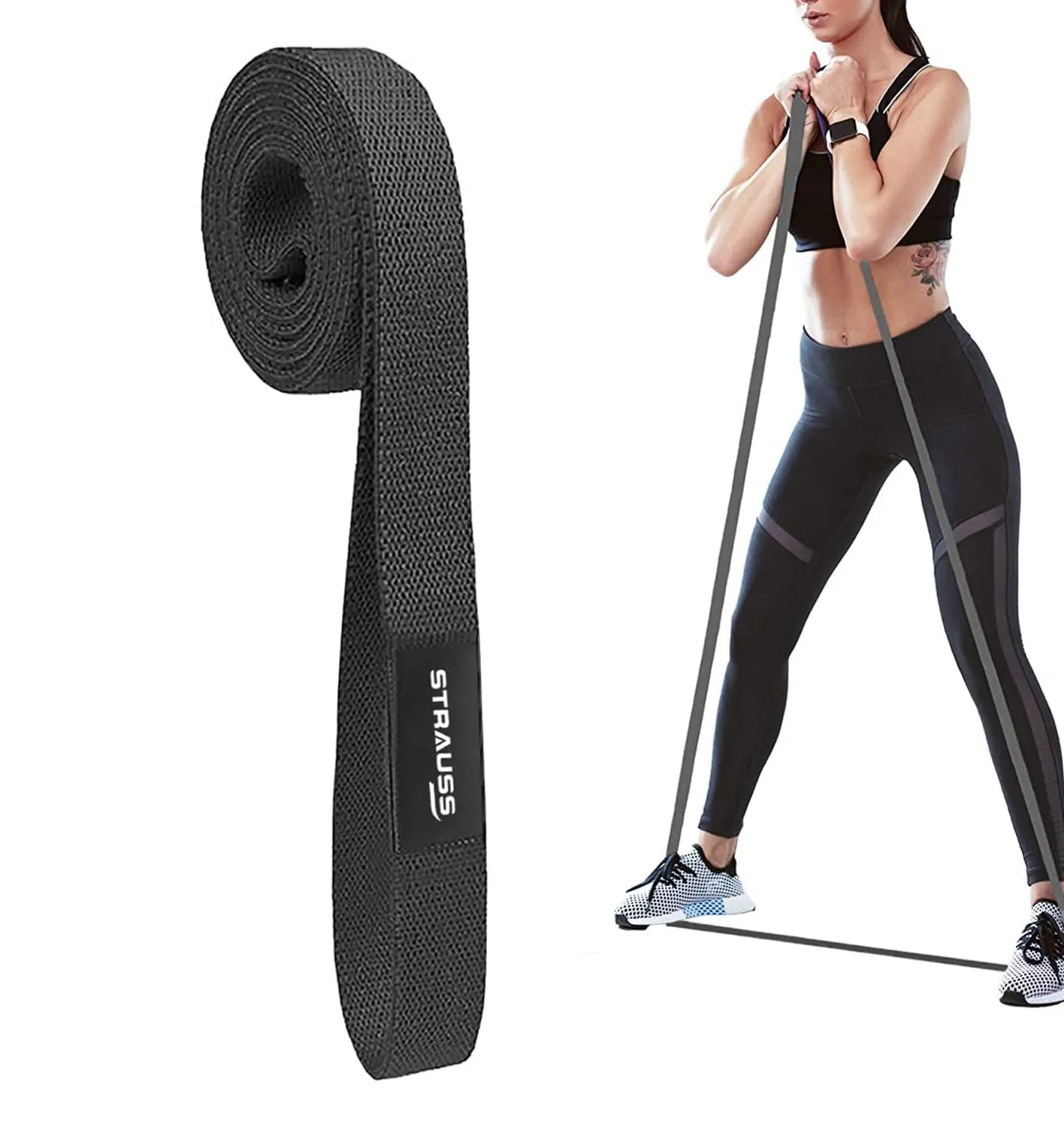 Strauss Fabric Resistance Band | Resistance Loop Band for Exercise, and Workout | Hip Band for Stretching, Squats, Legs, Thigh, Glutes and Butt Toning Workout | Ideal for Men & Women (Black)