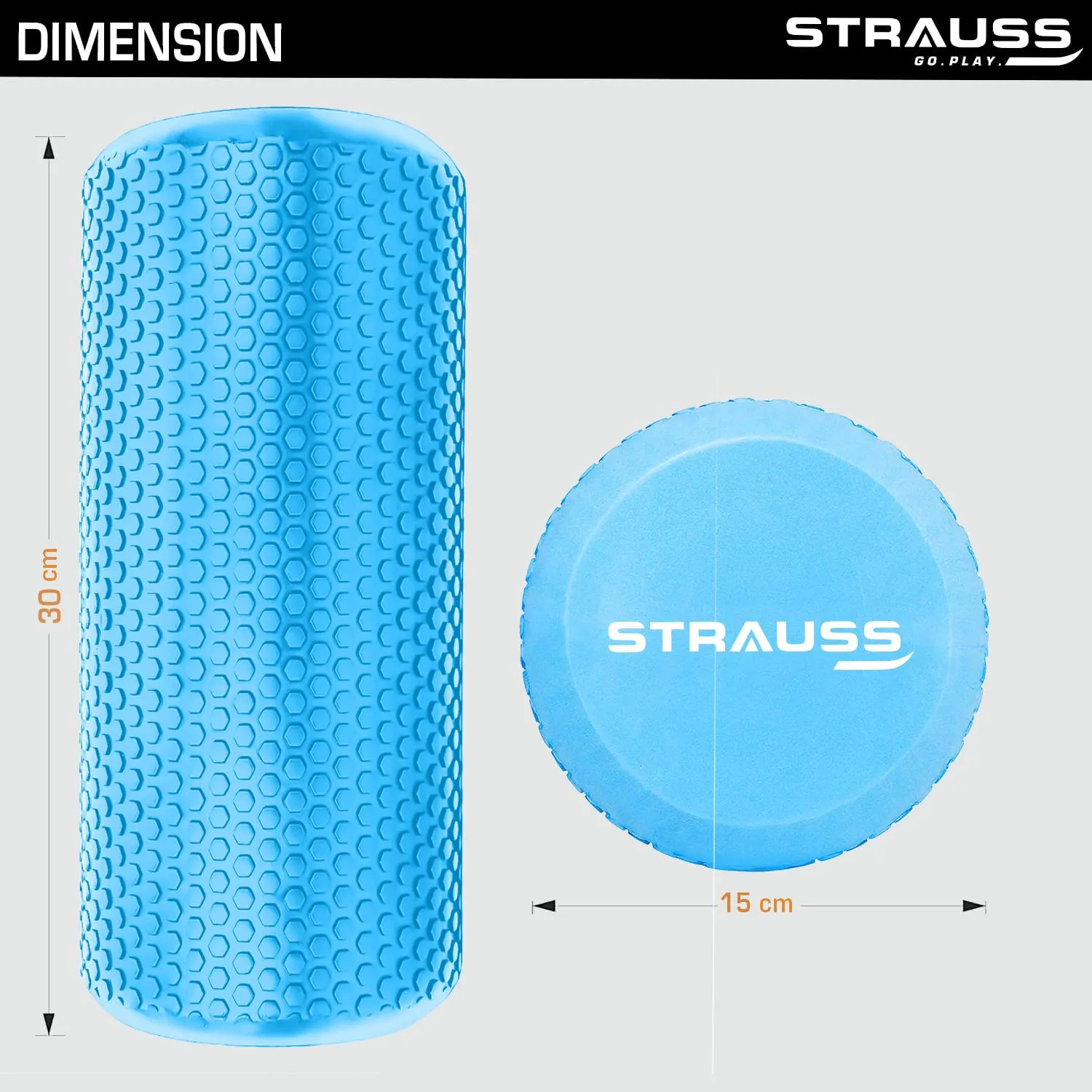 Strauss Yoga Foam Roller | Deep Tissue Massage Roller for Knee Exercise, Muscles Recovery & Physiotherapy | Home Gym Fitness Equipment for Full Body Relaxation and Flexibility | 30cm,(Sky Blue)