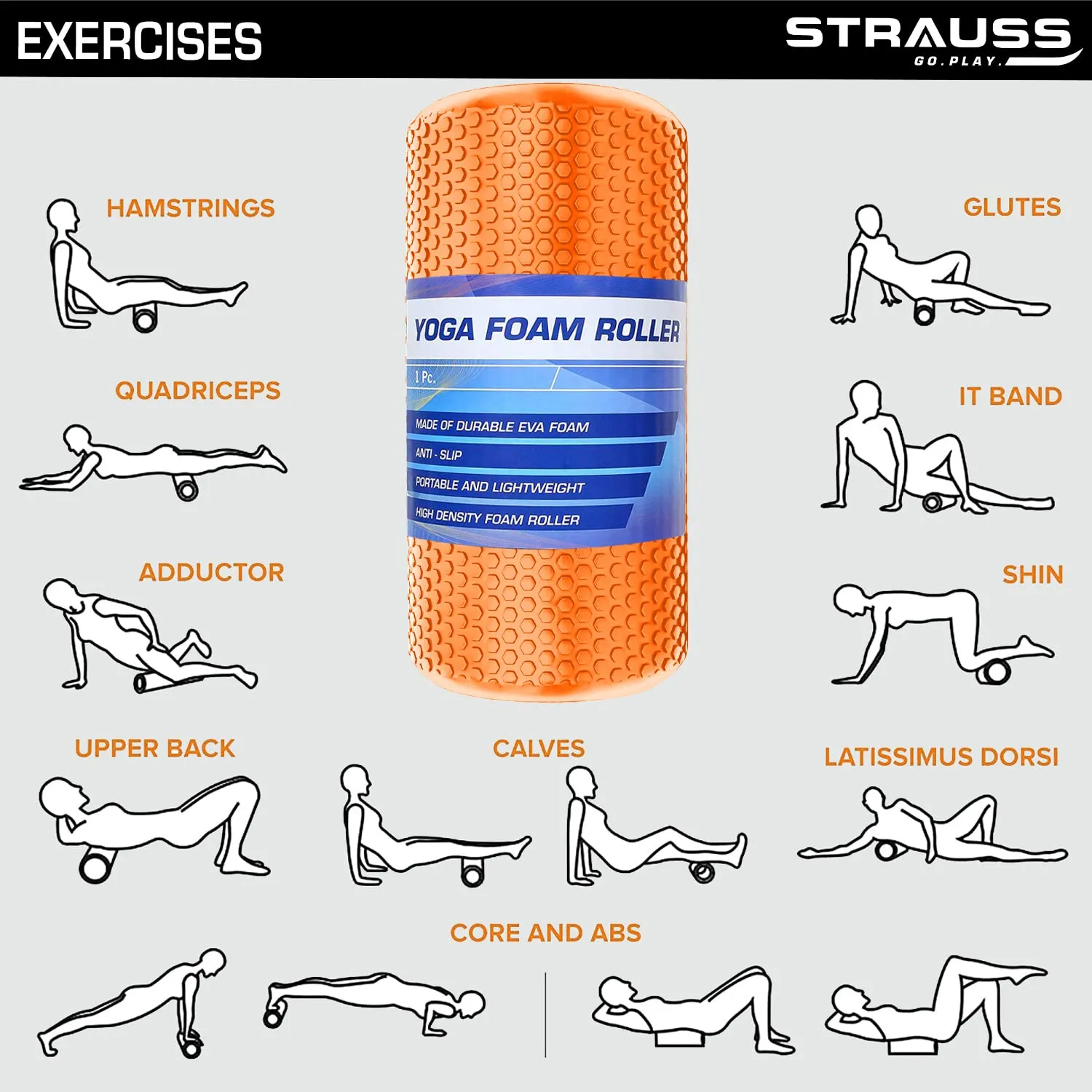 Strauss Yoga Foam Roller | Deep Tissue Massage Roller for Knee Exercise, Muscles Recovery & Physiotherapy | Home Gym Fitness Equipment for Full Body Relaxation and Flexibility | 45cm,(Purple)