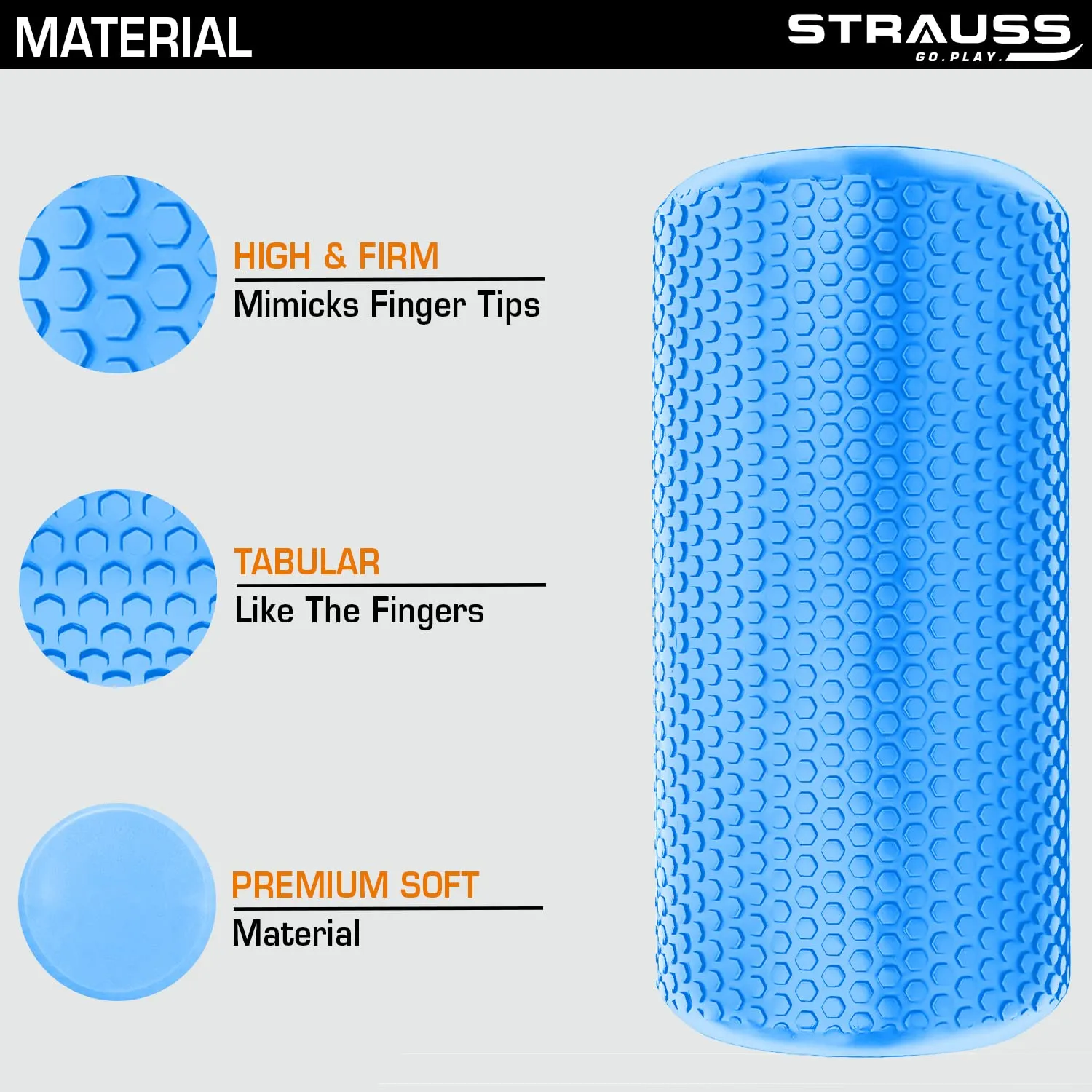 Strauss Yoga Foam Roller | Ideal For Exercise, Muscle Recovery, Physiotherapy, Pain Relief & Myofascial | Deep Tissue Massage Roller 30 Cm, (Blue)