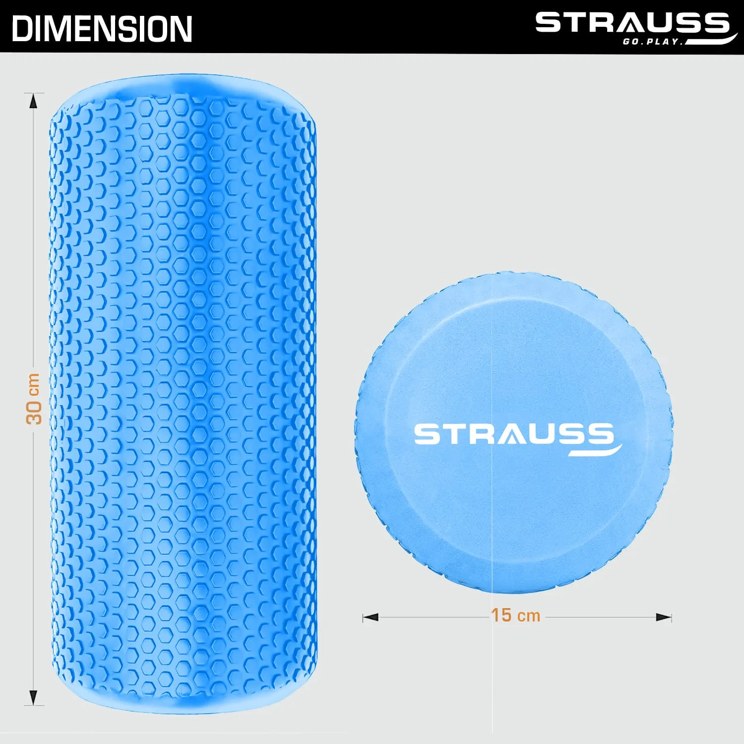 Strauss Yoga Foam Roller | Ideal For Exercise, Muscle Recovery, Physiotherapy, Pain Relief & Myofascial | Deep Tissue Massage Roller 30 Cm, (Blue)