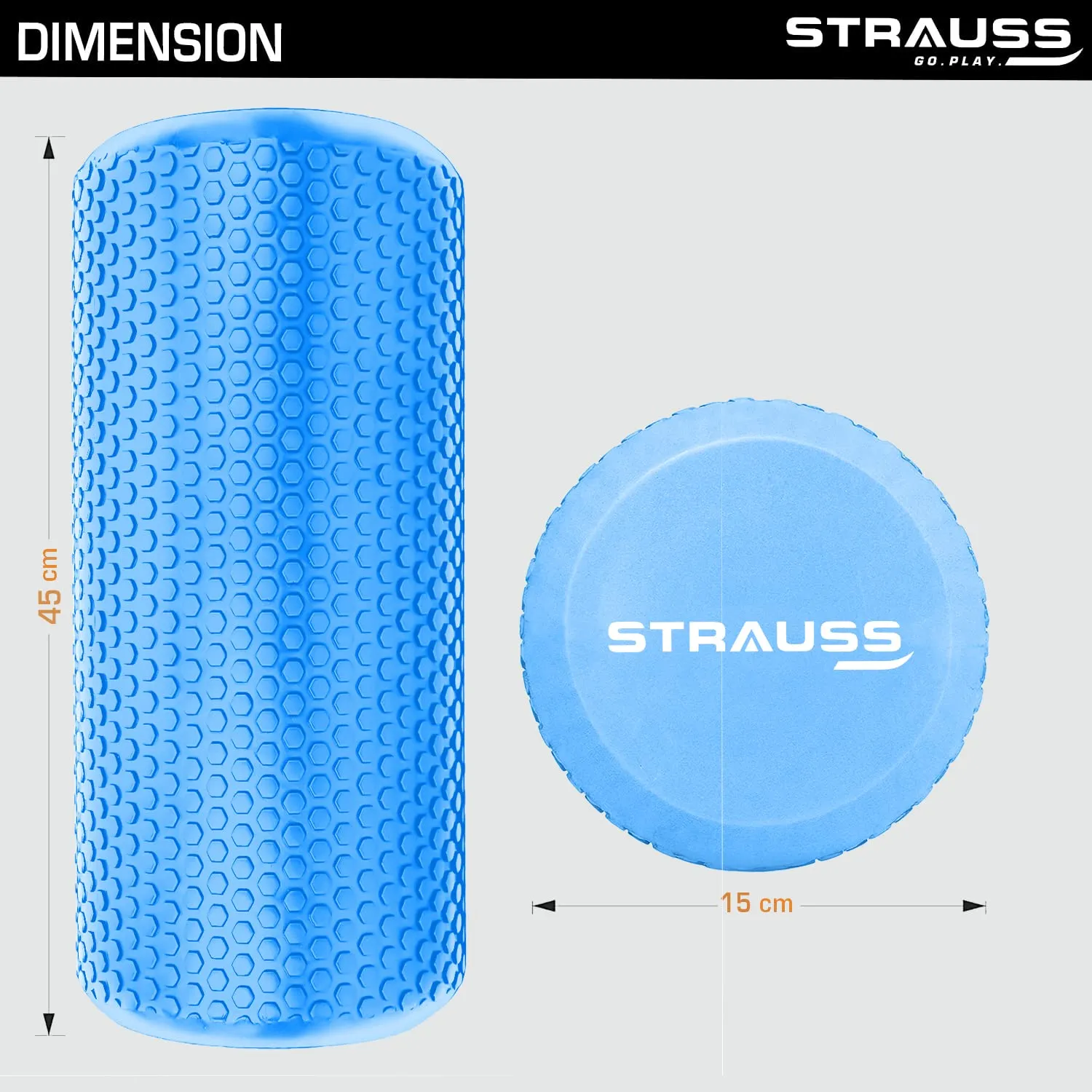 Strauss Yoga Foam Roller | Ideal For Exercise, Muscle Recovery, Physiotherapy, Pain Relief & Myofascial | Deep Tissue Massage Roller 45 Cm, (Blue)