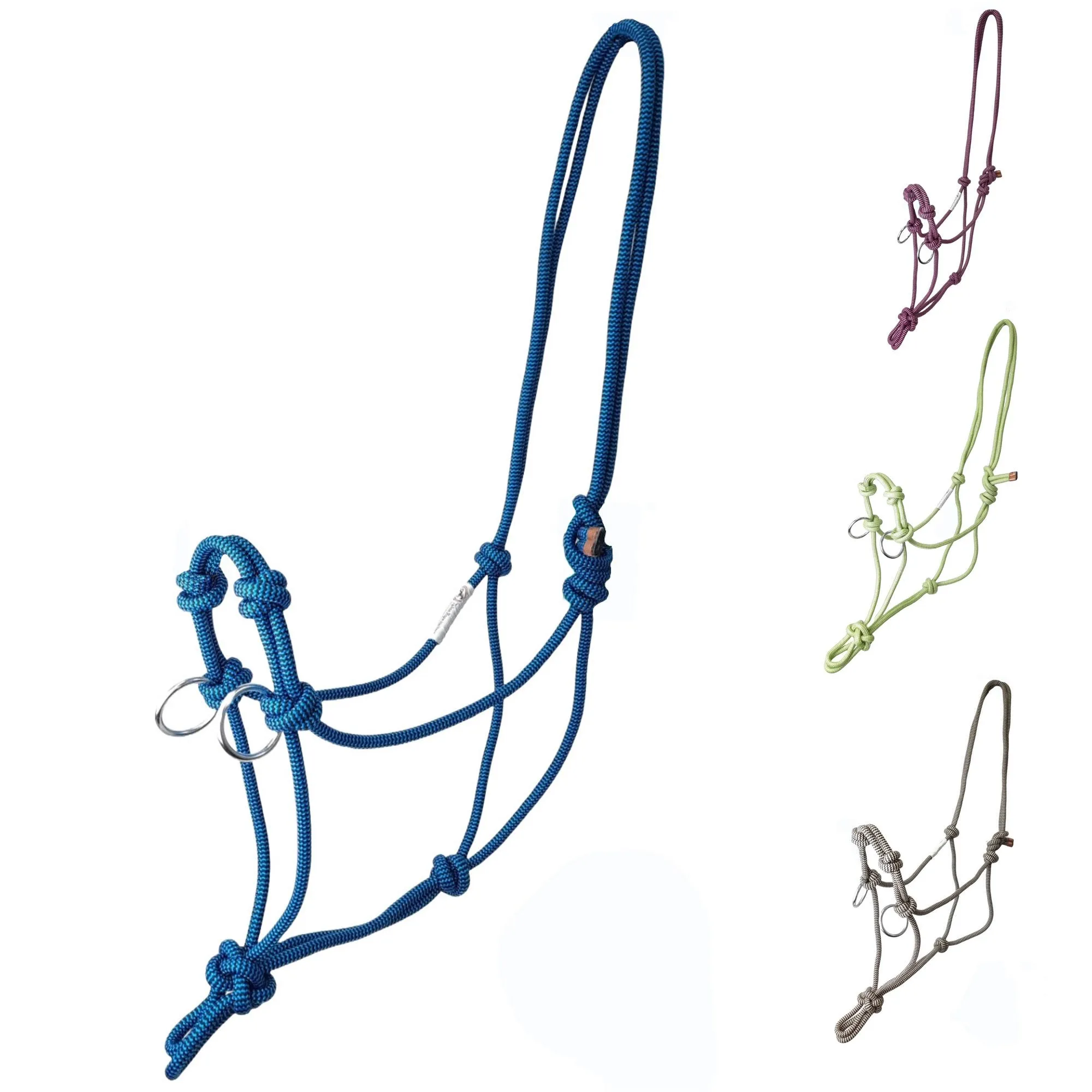 Tahoe Tack Copper Tip Series Horse Rope Training Halter – 4 Knot, 1/4" Stiff Cord with 2 Rings for Enhanced Control, 1-Year Warranty Two Tone BOGO