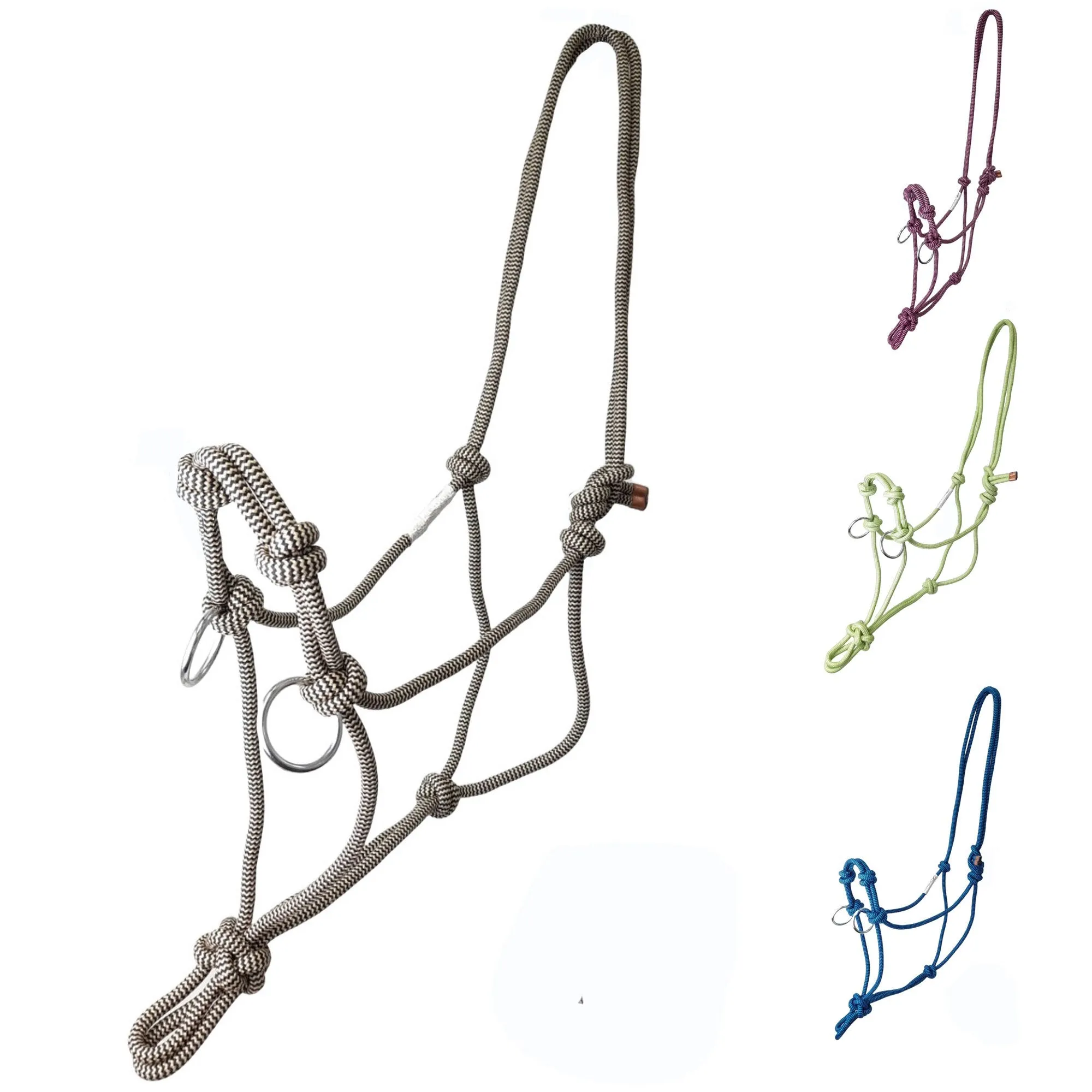 Tahoe Tack Copper Tip Series Horse Rope Training Halter – 4 Knot, 1/4" Stiff Cord with 2 Rings for Enhanced Control, 1-Year Warranty Two Tone BOGO