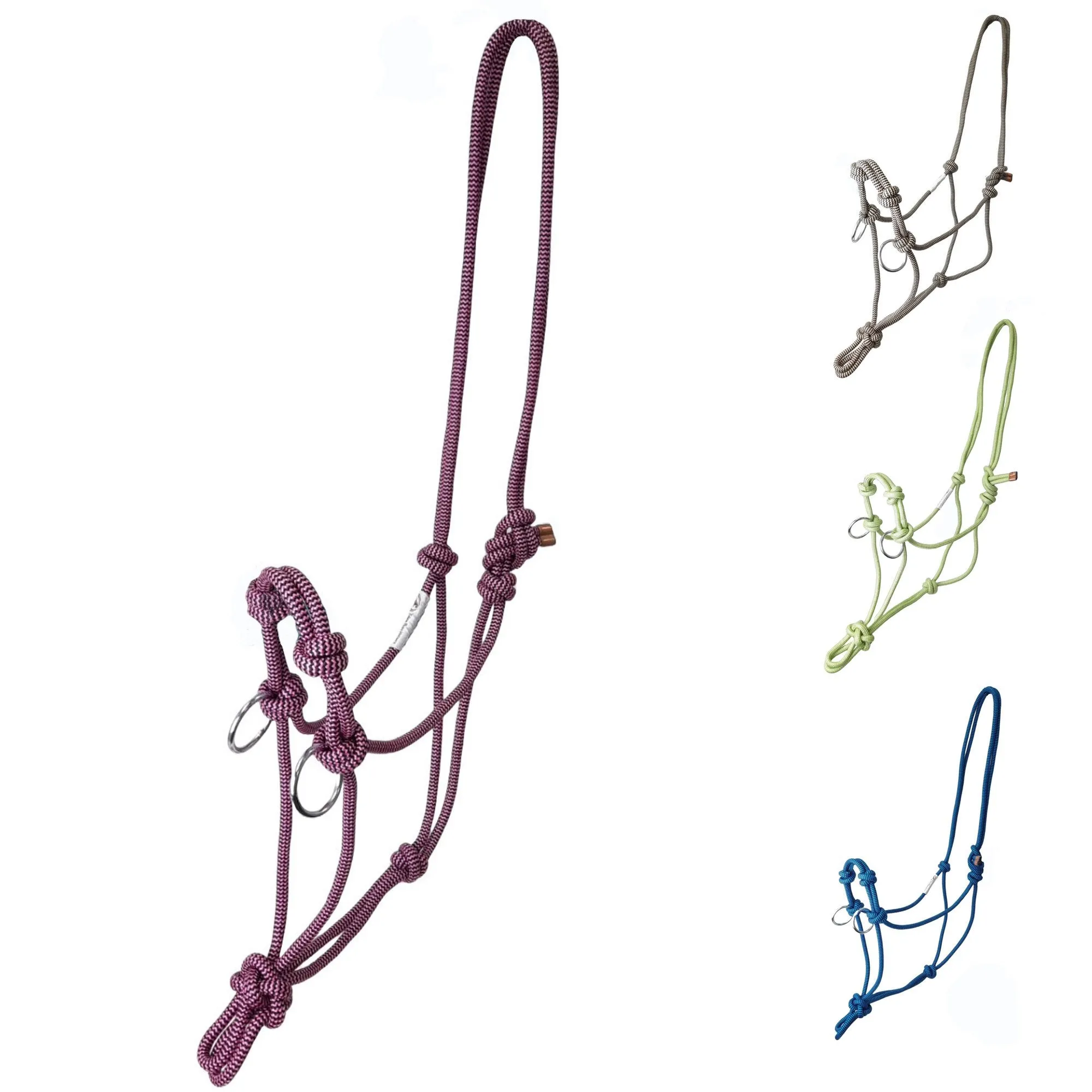 Tahoe Tack Copper Tip Series Horse Rope Training Halter – 4 Knot, 1/4" Stiff Cord with 2 Rings for Enhanced Control, 1-Year Warranty Two Tone BOGO