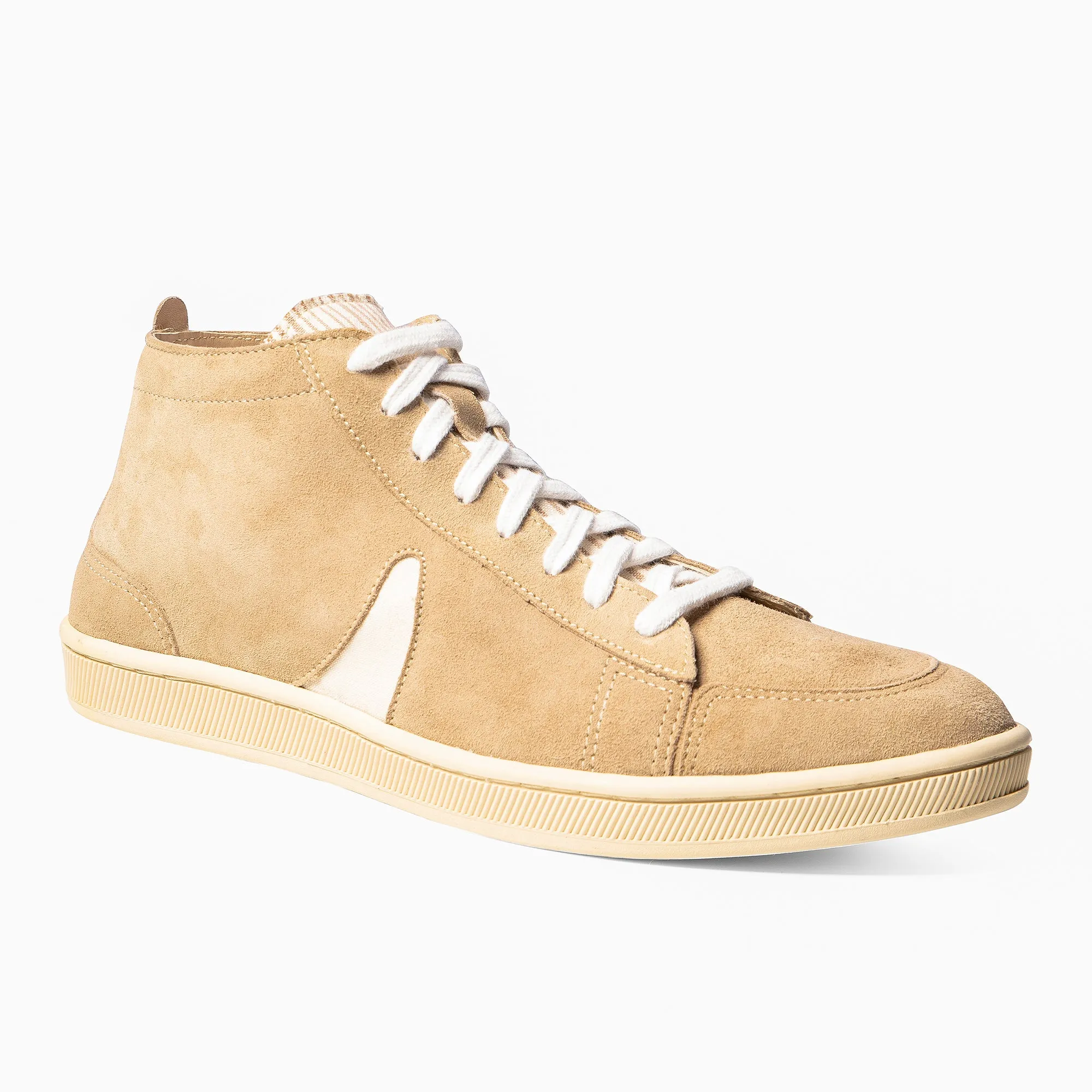 Tan Suede White Horn Lamu High Top Sneakers