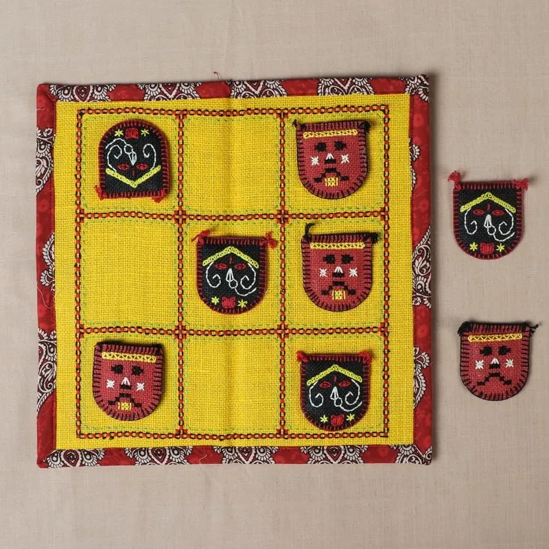 Tribal Hand Embroidered Jute Tic Tac Toe Game