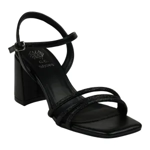 Tyra Black Embellished Slingback Heeled Sandals