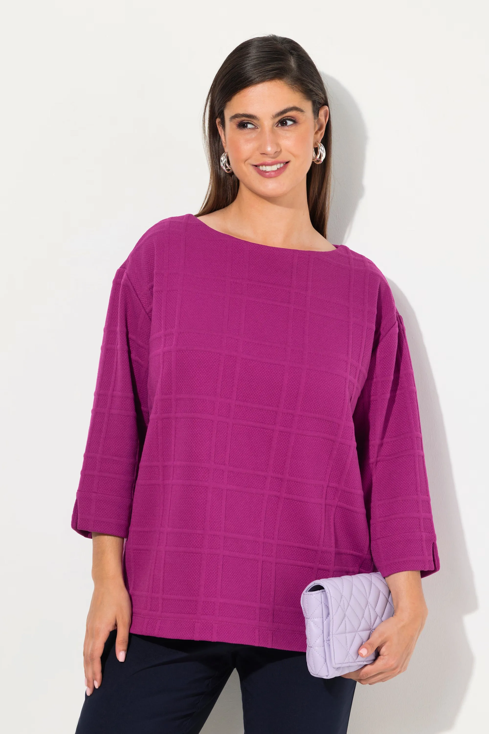 Ulla Popken Checkered Sweater in Magenta